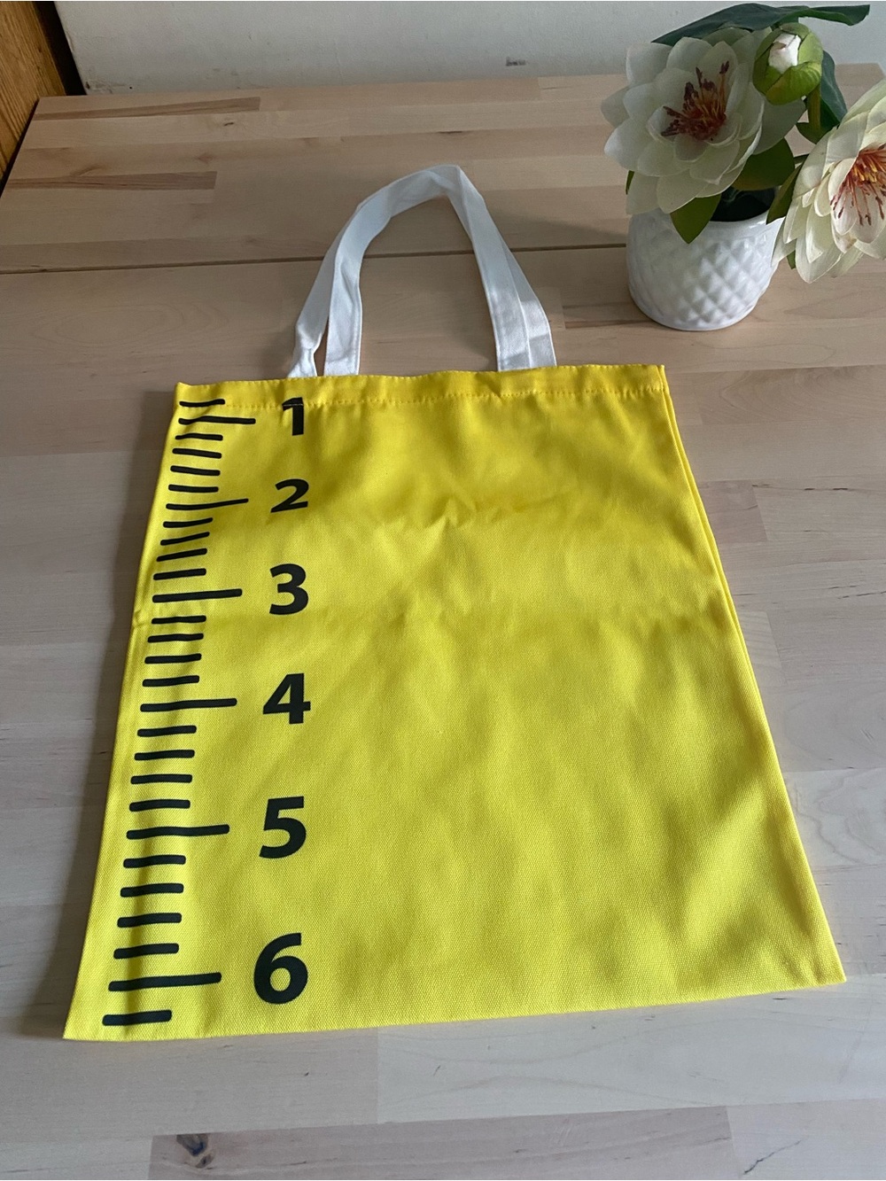 Yellow Kids Growth Chart Tote Bag with White Handles